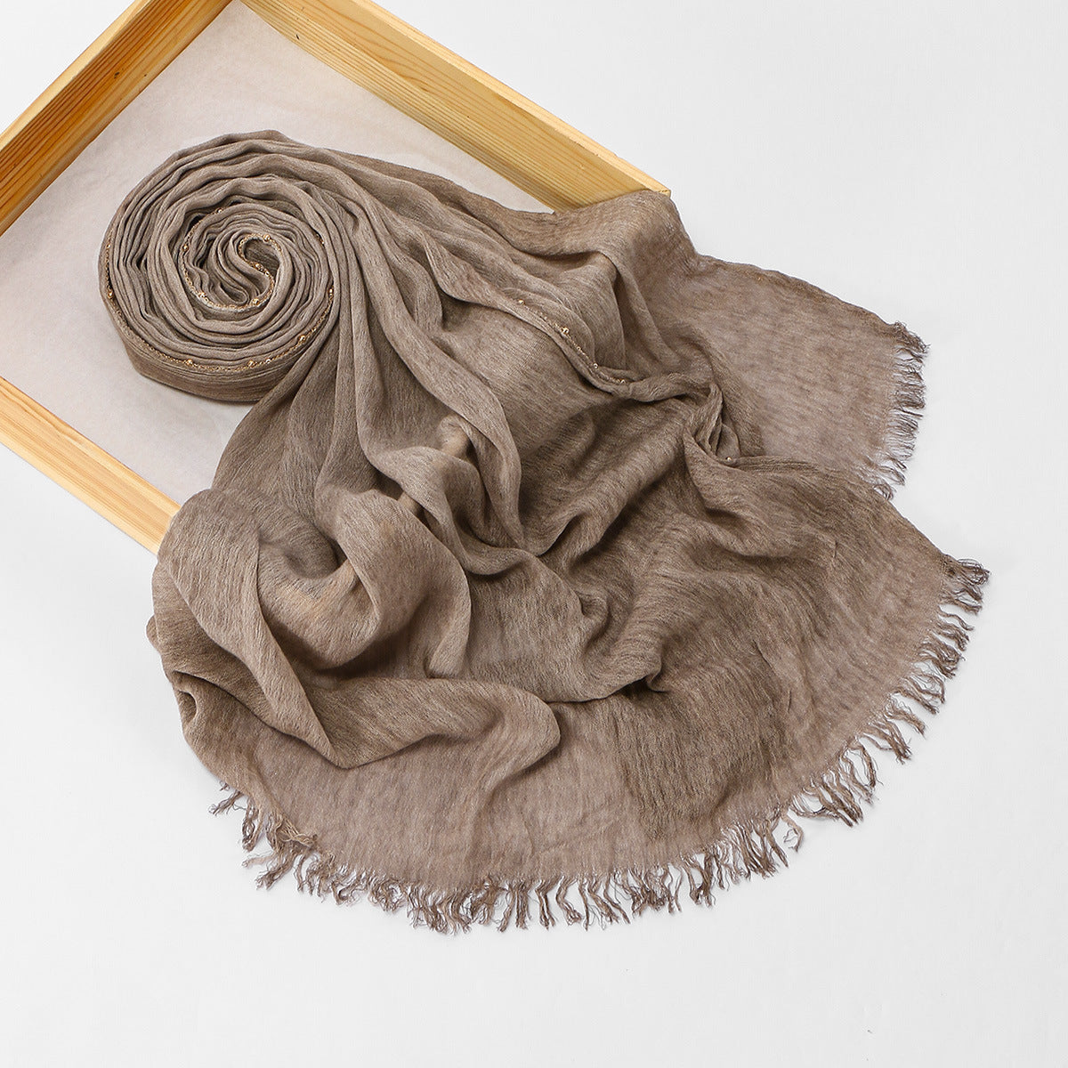 Cross-border Arrival Rayon Crinkle Chain-pattern Fringed Long Scarf
