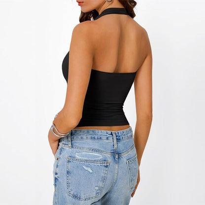 European And American Style Solid Color Halter Neck Tank Top, Casual Halter Neck Crop Top For Export, 2026 Cross-Border E-Commerce Amazon In-Stock