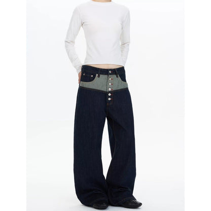 Draped Cut Wide-leg Casual Relaxed Fit High-waisted Denim Jeans With A Button-fly