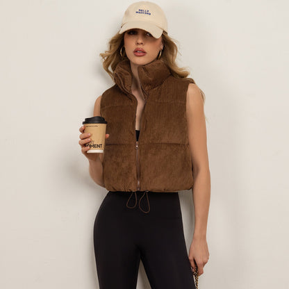 Cropped Stand-collar Sleeveless Jacketvest