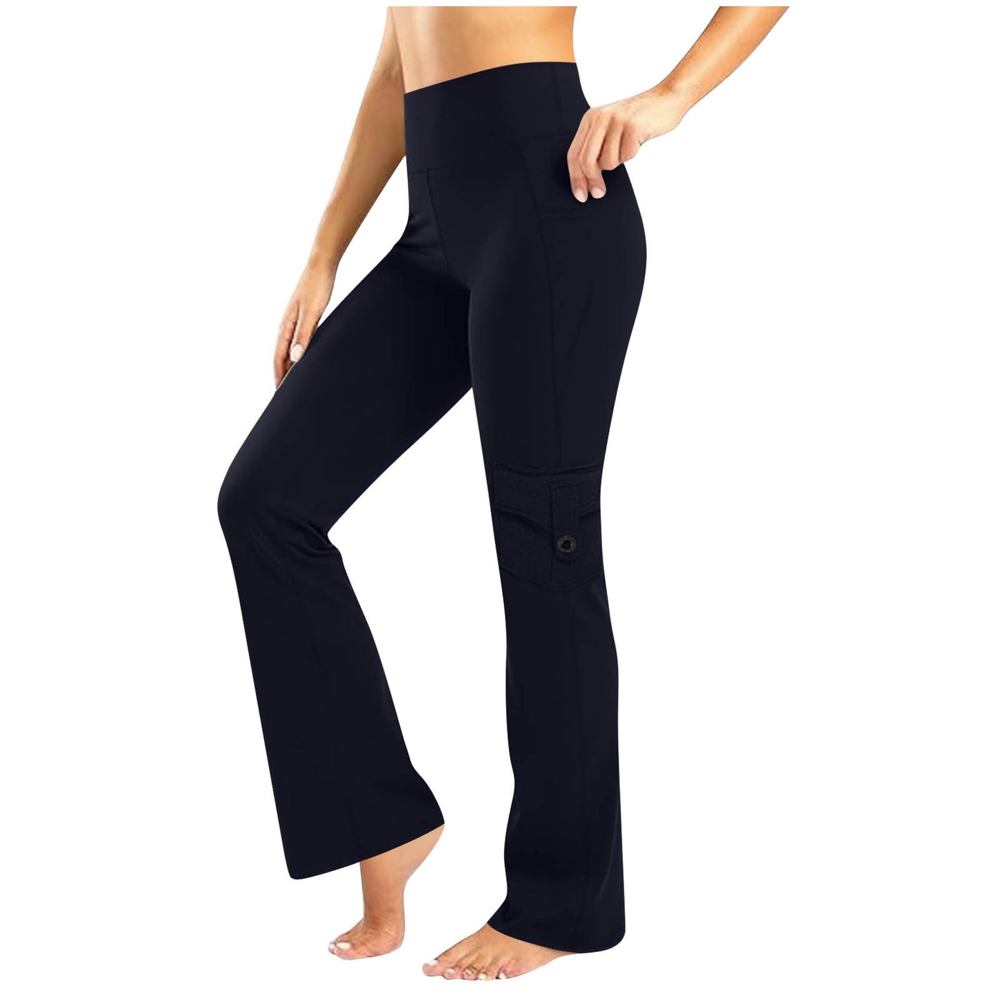 Womens Solid-Colored Breathable Sports Leggings With Button Pockets