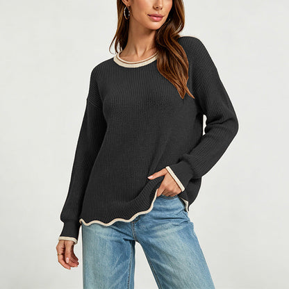 Womens Round-neck Loose-fit Versatile Knit Sweater