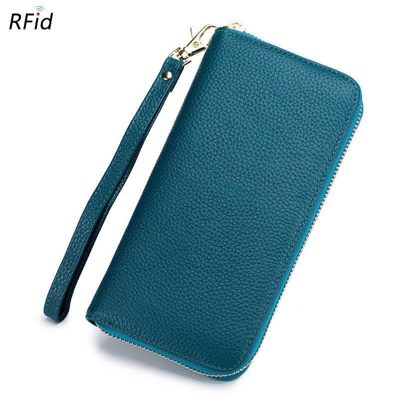 Womens Tassel First-Layer Leather Anti-Scanning Zipper Wallet