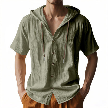 Cross-border Men's Sports Casual Comfortable Short-sleeved Shirt Hooded Fashion Sweater Cardigan Trendy All-match Loose T-shirt