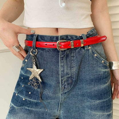 Womens American-style Red Crocodile-pattern Polka-dot Belt