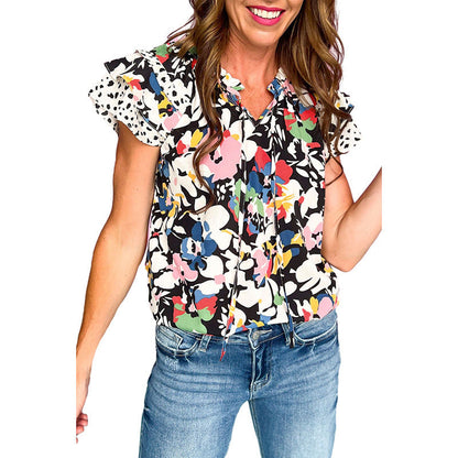 Women's V-neck Three-quarter Sleeve Top Casual Chiffon Shirt