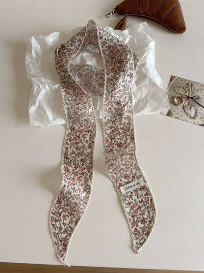 Korean-style Retro Floral Long Silk Scarf