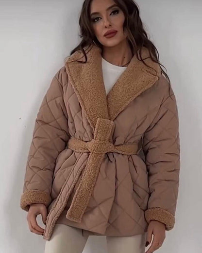 Womens Fashionable Versatile Turn-down-collar Cropped Cotton Jacket