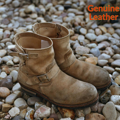 Retro Distressed Leather-buckle Short-shaft Engineer Boots