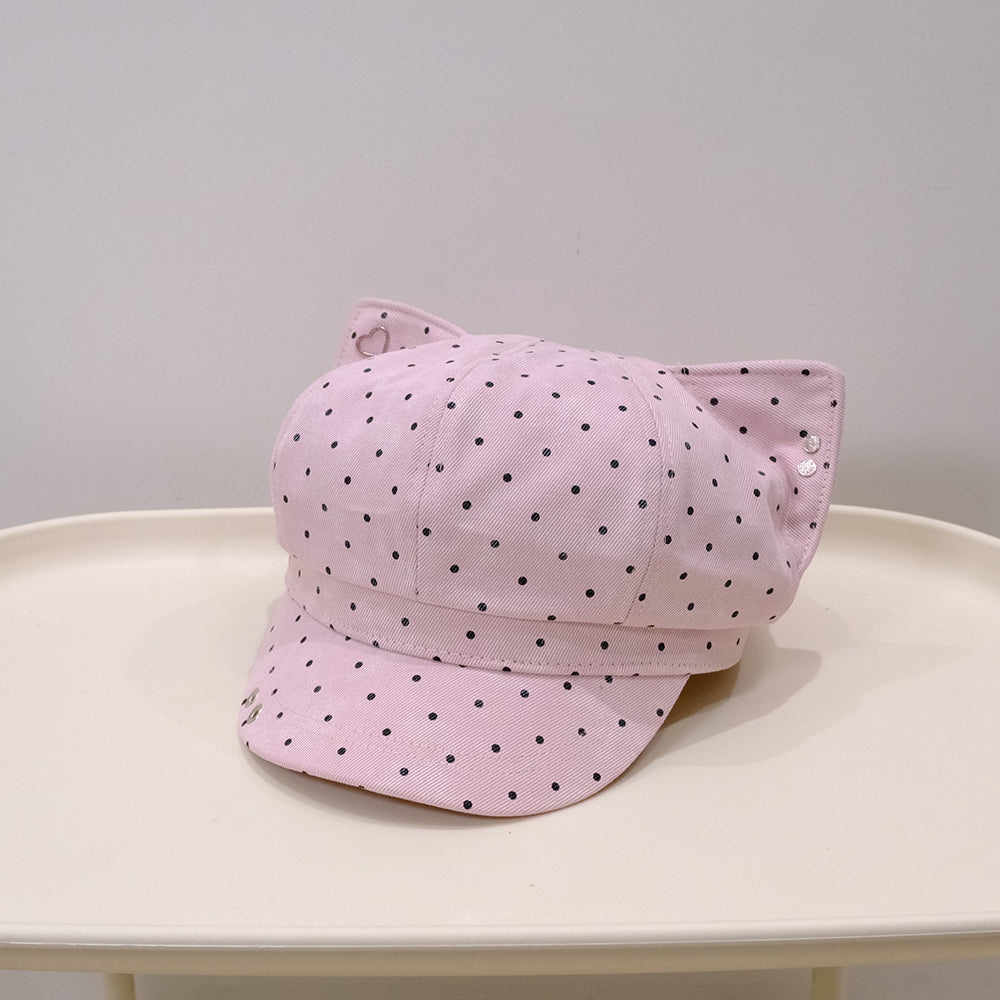 Korean-style Cute And Sweet Polka Dot Newsboy Hat Suitable For Spring And Autumn, Versatile For Casual Wear, Painter's Hat