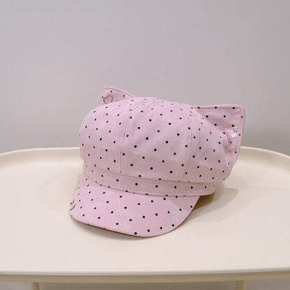 Korean-style Cute And Sweet Polka Dot Newsboy Hat Suitable For Spring And Autumn, Versatile For Casual Wear, Painter's Hat