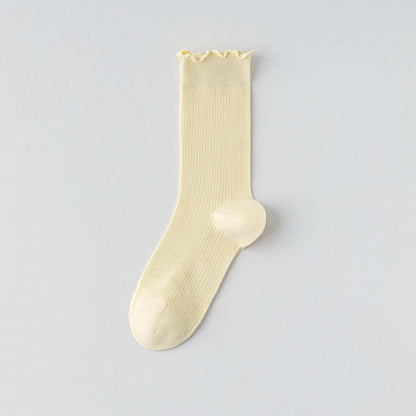 Womens Socks Solid Color Mid-calf Length Summer Thin Style Pure Cotton