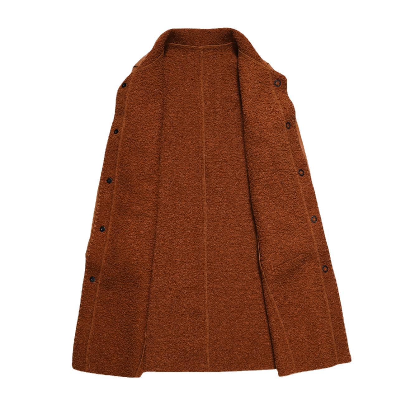 Womens Brown Leather Jacket Mid-length Trench Coat With Fur Trim
