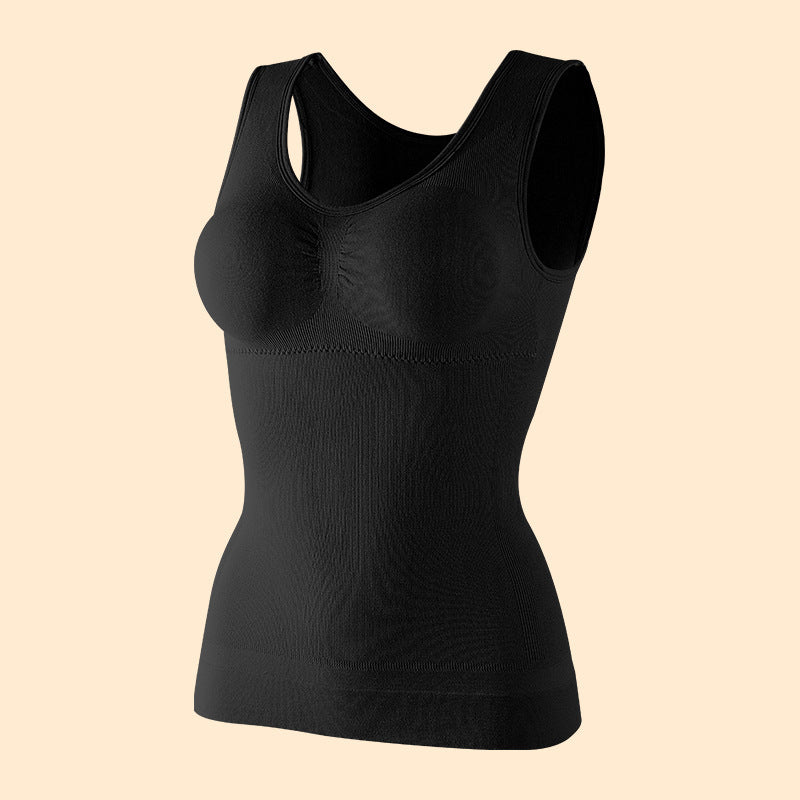 Foreign Trade Seamless Double-layer Body Shaping Vest Long Abdominal Shaping Waist Sports Base Vest Pure Cotton With Chest Pad For Women