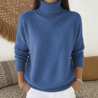 Autumn  Winter New Arrival  Casual Chic Solid Color High-Neck Pullover Knit Sweater
