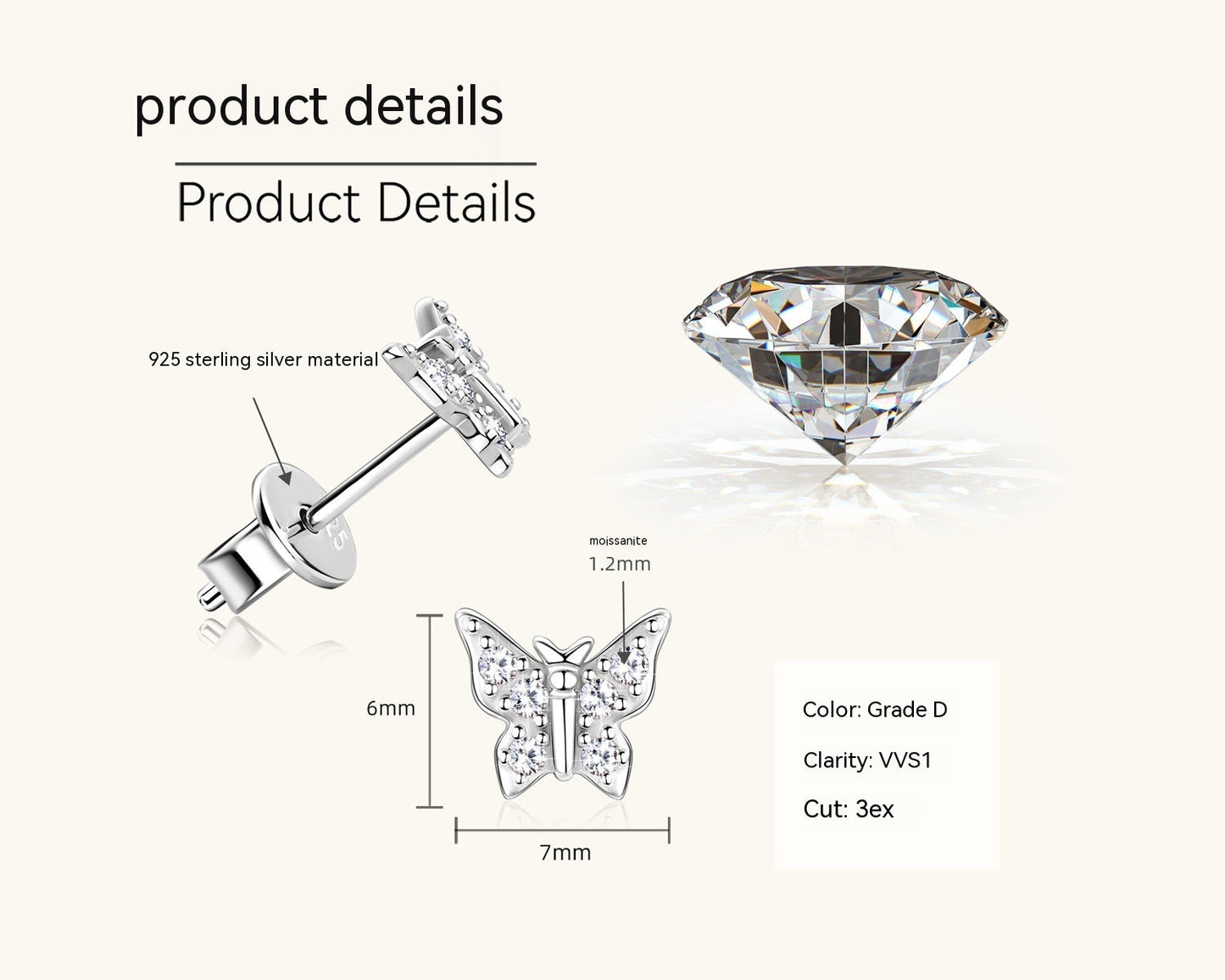 Korean Butterfly Moussan Diamond Ear Team