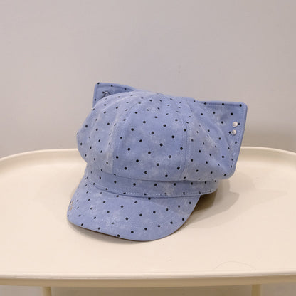Korean-style Cute And Sweet Polka Dot Newsboy Hat Suitable For Spring And Autumn, Versatile For Casual Wear, Painter's Hat