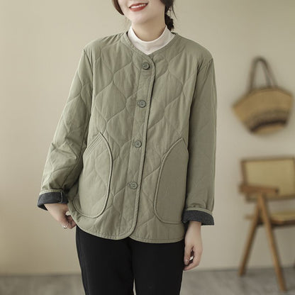 Winter Cotton Padded Coat Womens Stand Collar Lightweight Slim-Fit Padded Jacket