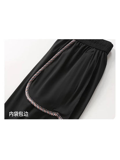Solid Ice Silk Seven Length Casual Pants For Men Summer Cool Breathable Trousers 3 Zippered Pockets