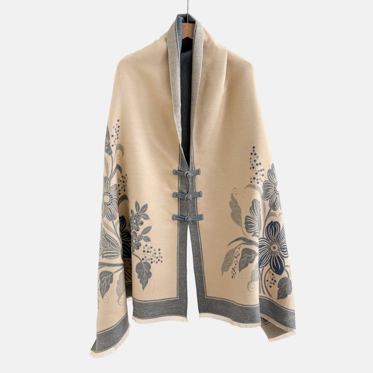 Vintage Knot-button Outerwear Jacquard Shawl