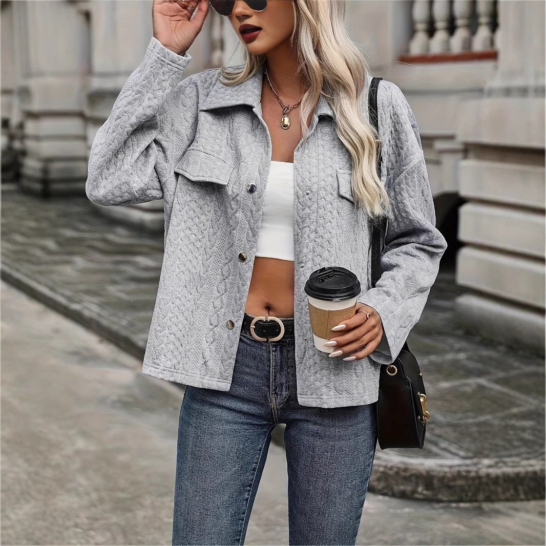 Women's Fall  Winter Casual Fashion Solid Color Button Pocket Jacket