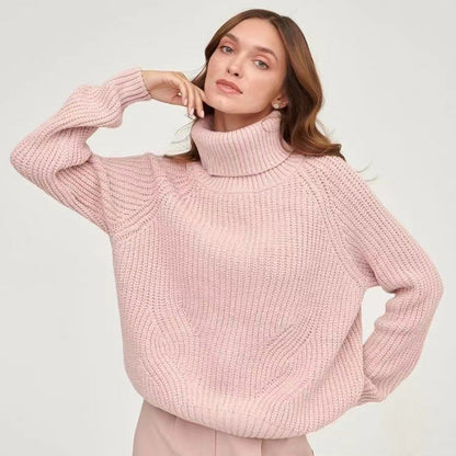 Women's Turtleneck Sweater Knitted Loose New Turtleneck Thickened Autumn And Winter Sweater Turtleneck Solid Color Casual Mid-length Sweater