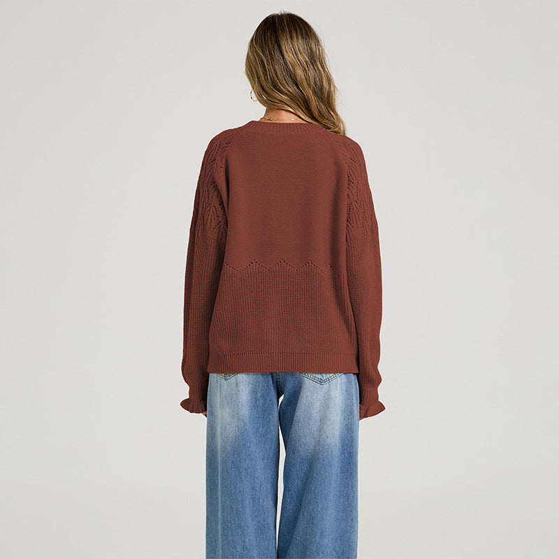 Womens Versatile Fashionable Crew-neck Sweater