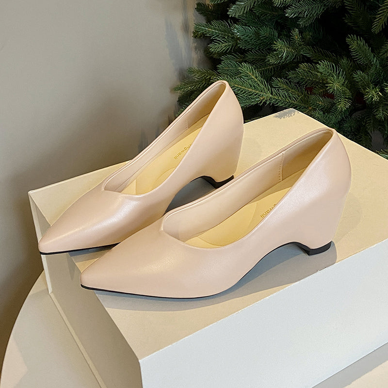 Pointed Toe Low Cut Pumps For Women 2026 Spring New Wedge Hidden Heel Simple Slip On Commute Work Shoes