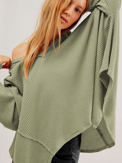 Womens Fashionable Casual Off-shoulder Loose-fit Long-sleeve Top