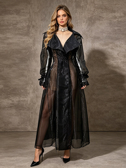 Sheer Organza Trench-Style Maxi Coat