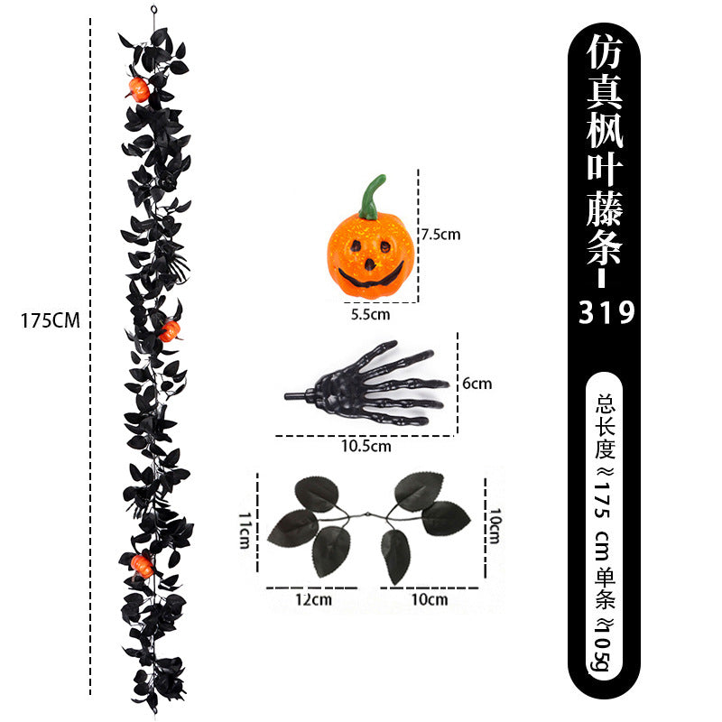 Halloween Artificial Maple Leaf Garland, Pumpkin Spider Fall Vine Decor, Spooky Hanging Garland For Front Door Mantel Wall, Halloween Party Holiday Decorations