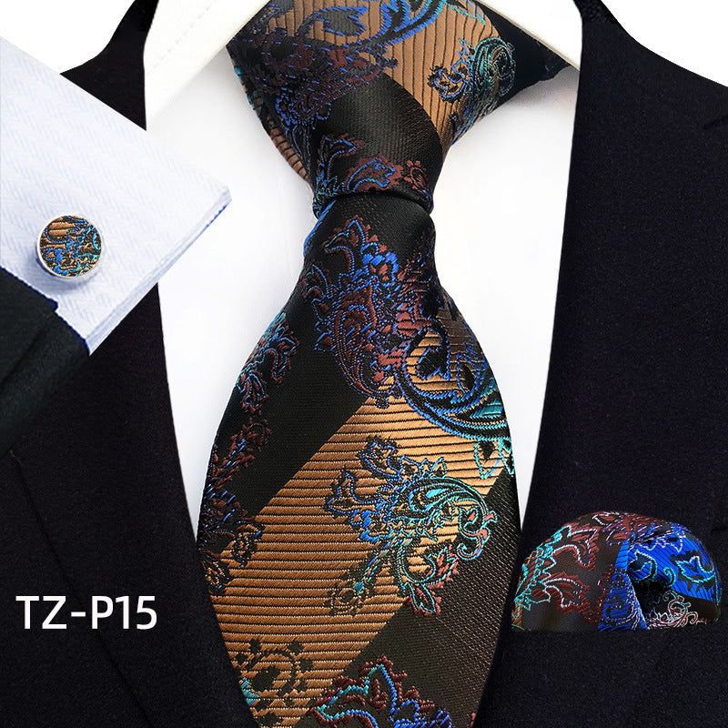 Mens Plaid Formal Tie Pocket Square And Cufflinks Three-Piece Set
