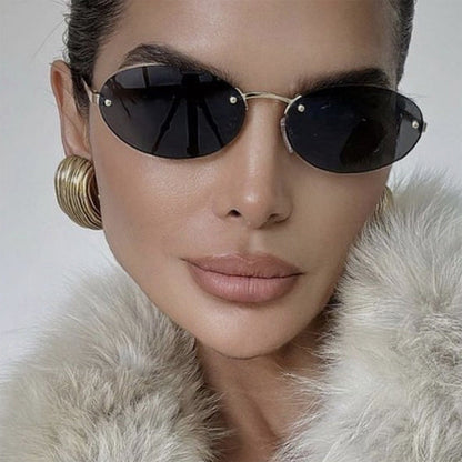 Oval Rimless Sunglasses With Rivets 2024 New Style