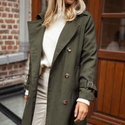 Womens Solid-color Long Lapel Loose-fit Trench Coat