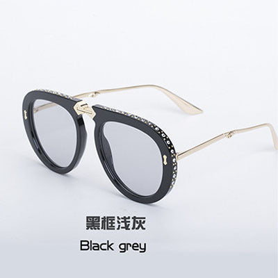 Diamond-Encrusted Foldable Sun Protection Sunglasses For Women, Fashionable Glasses, Internet Celebrity Style Sunglasses, Plain Aviator Glasses, Sunglasses