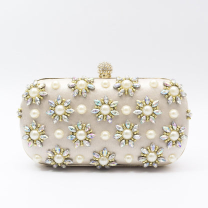 Pearl-Color Diamond Flower Evening Bag For Formal Wear