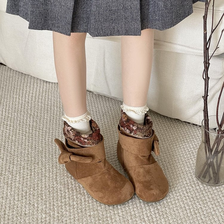 Slouch Ankle Boots Women Round Toe Soft Suede Inner Wedge Short Boots