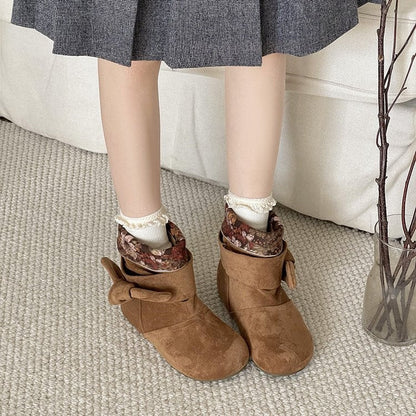 Slouch Ankle Boots Women Round Toe Soft Suede Inner Wedge Short Boots