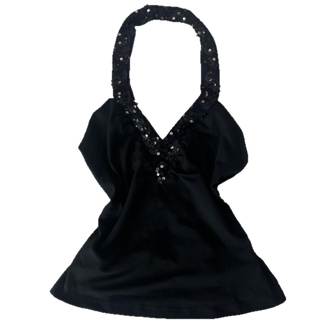 New Sequined Halter-neck V-neck Sleeveless Top For Women