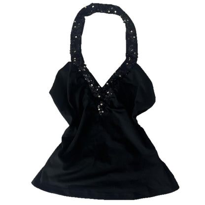 New Sequined Halter-neck V-neck Sleeveless Top For Women
