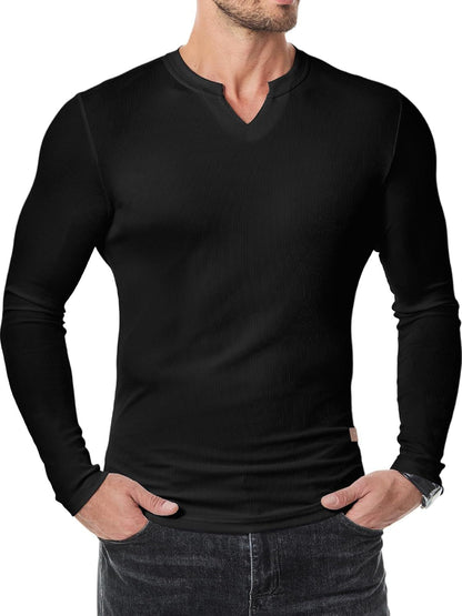 Cross-border Amazon New Foreign Trade Autumn And Winter Men's V-neck Pit T-shirt Solid Color Casual Fashion Men's Long Sleeve