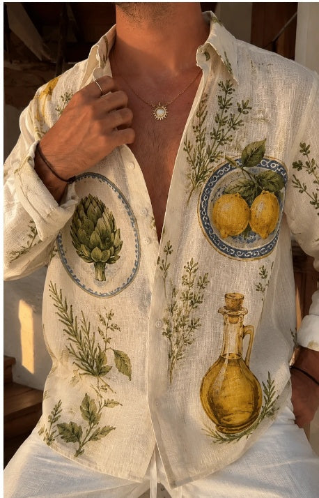 Artichoke & Lemon Print Oversized Shirt