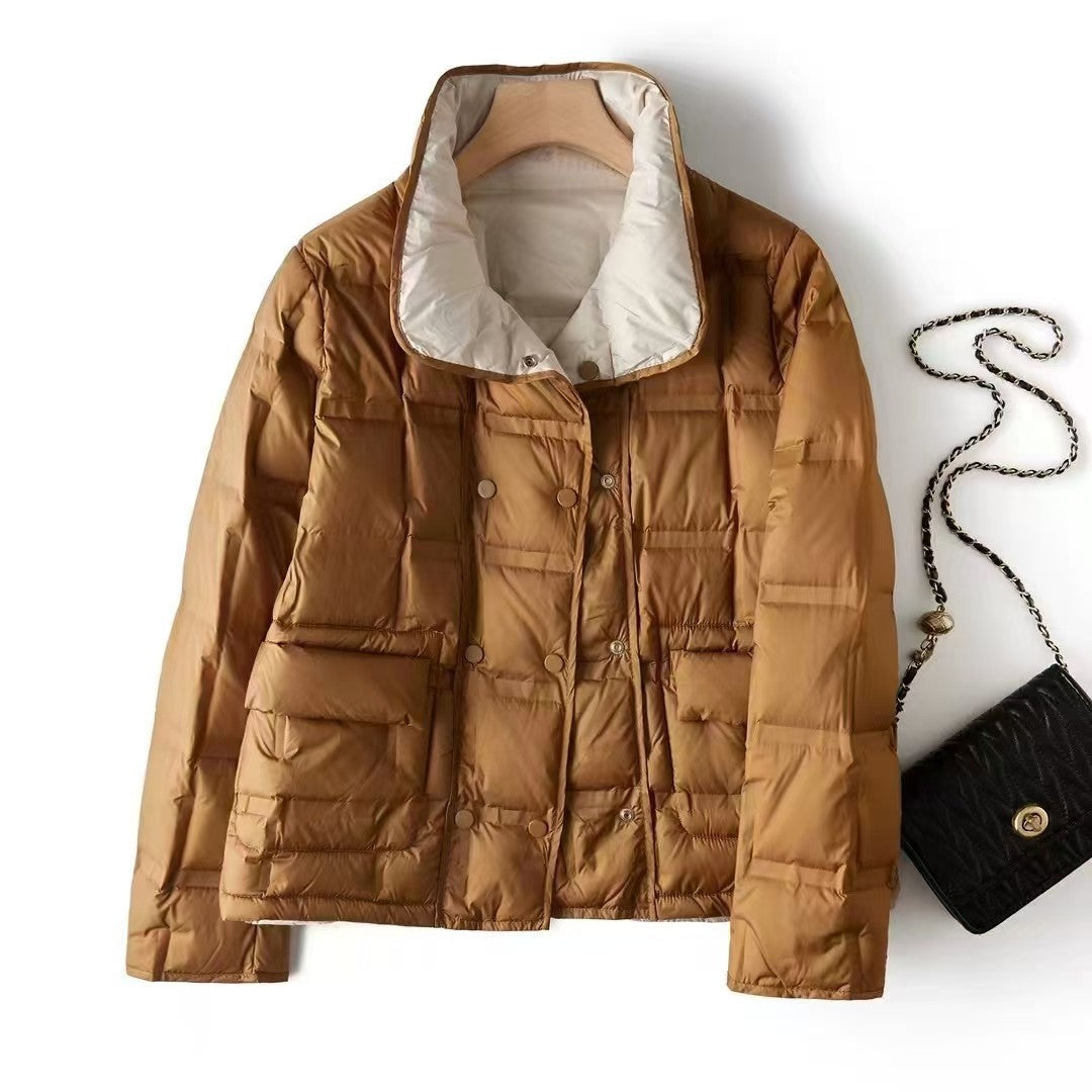 Womens Sophisticated Double-sided Stylish Collar Jacket With A Stand-up Collar