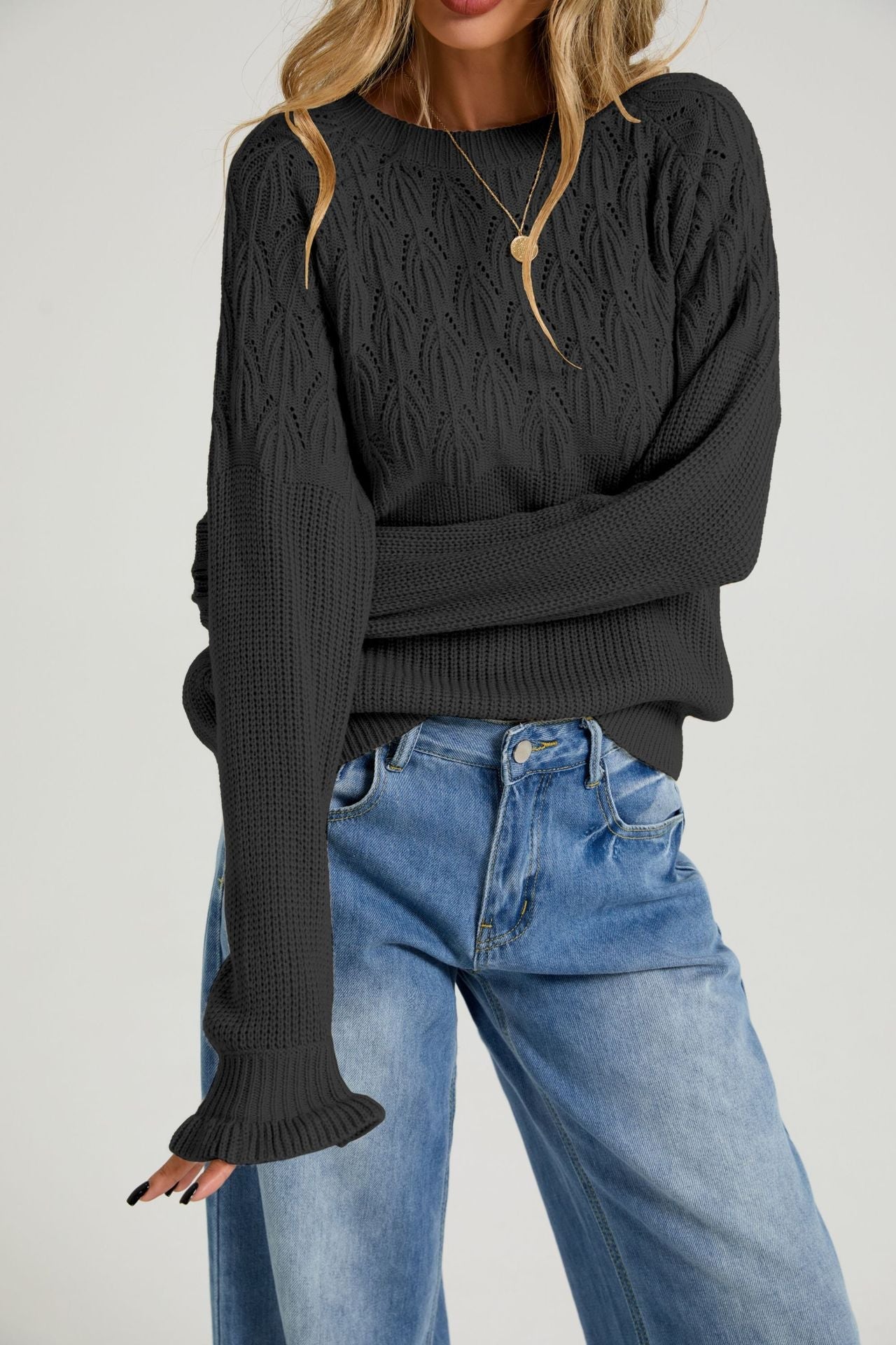 Womens Versatile Fashionable Crew-neck Sweater