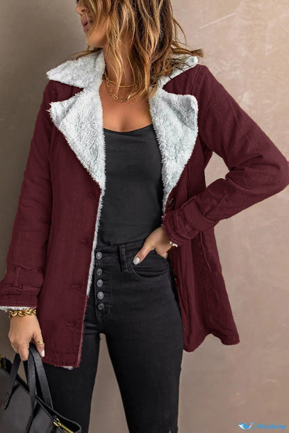 Womens Long-sleeve Coat With Fleece Lining Warm Top
