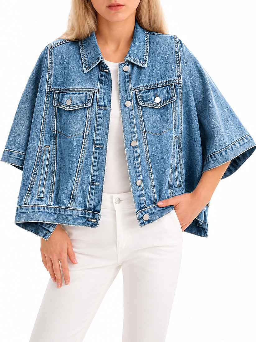 Autumn Womens Batwing-Sleeve Loose Denim Jacket
