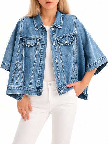 Autumn Womens Batwing-Sleeve Loose Denim Jacket