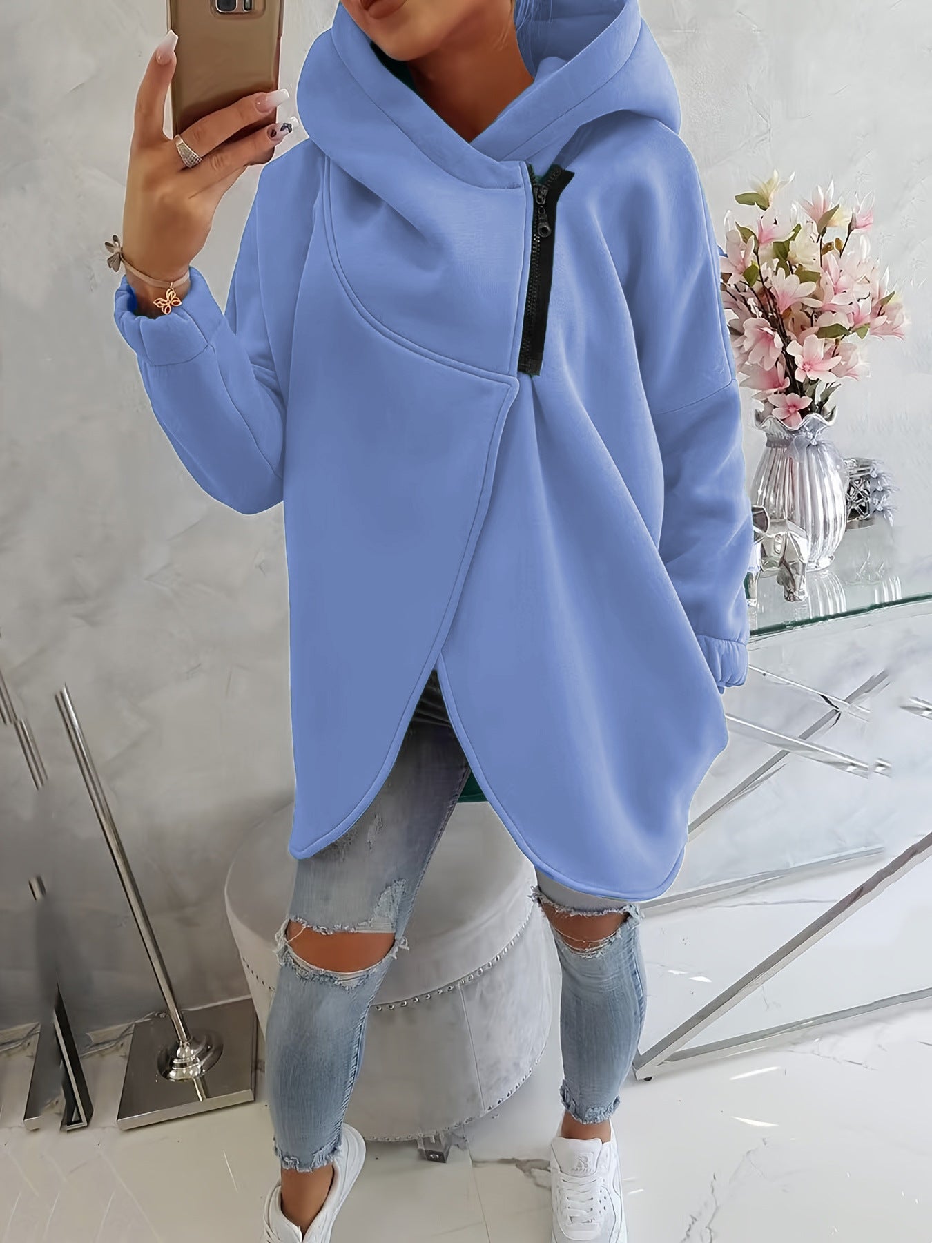 2025 European And American Cross-Border Women's Long-Sleeved Casual Black Hooded Jacket Sweatshirt With Front Pocket Zipper Hoodie