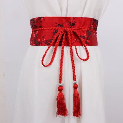 Retro Embroidered Wide Waistband Traditional Chinese Style Hanfu Womens Cloth Belt Decoration