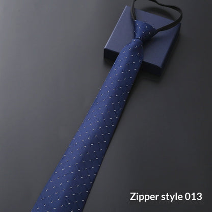 Mens Business Formal Zipper Tie With Blue Stripes